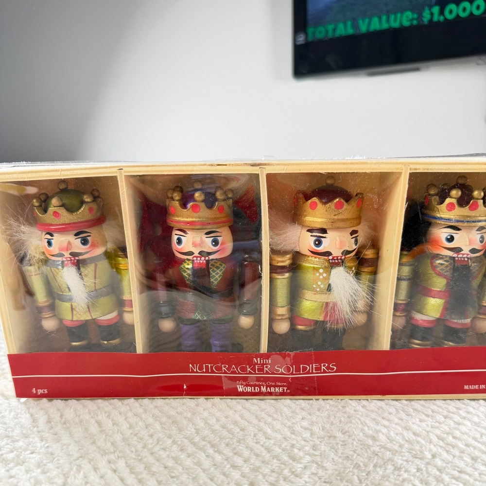 World Market Mini Nutcracker Soldiers Set of 4 Wooden Holiday Decor NEW